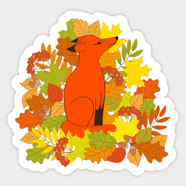 cute red fox into fall leaves Sticker by Alina